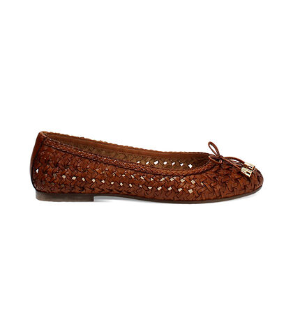 Ballerina da donna in pelle intrecciata cognac, Valerio 1966, 2514T5501PICOGN035, 001