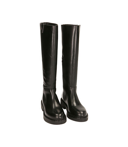 Stivali neri in pelle, tacco 4 cm , Valerio 1966, 20B8T3217PENERO035, 002