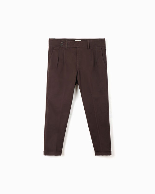Pantaloni da uomo in tessuto color testa di moro, DK BROWN