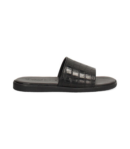 Sandalo da uomo in pelle con stampa cocco nero, Valerio 1966, 25U8T5349CDNERO039, 001