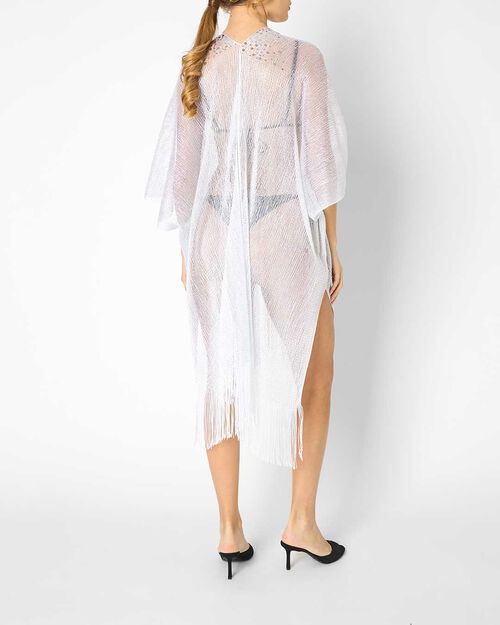Poncho da donna in tessuto bianco-argento, MULTI COLOR