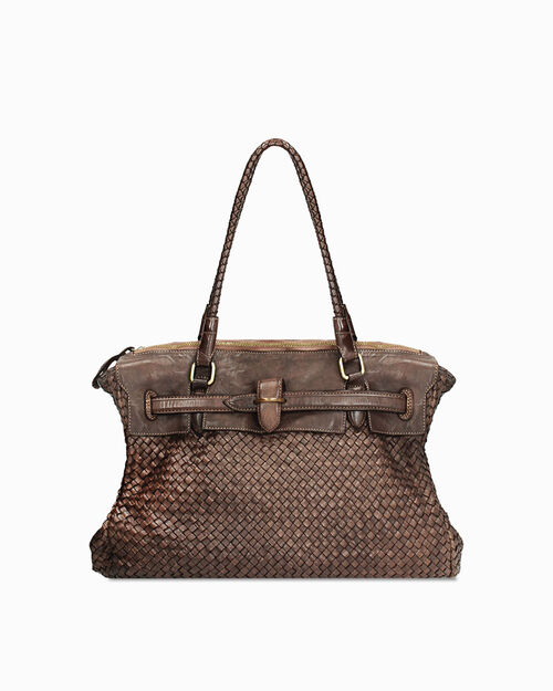 Borsa di pelle intrecciata testa di moro, DK BROWN