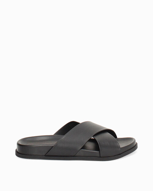 Sandali incrociati in pelle neri, BLACK