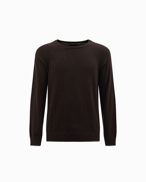Maglione testa di moro girocollo con bordi a costine, DK BROWN