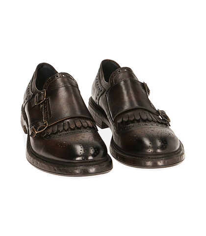 Scarpe doppia fibbia testa di moro in pelle , Special Price, 2053T4400PEMORO039, 002