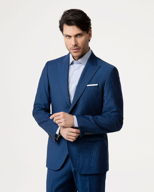 Giacca blu classica con taschino decorativo, BLUE