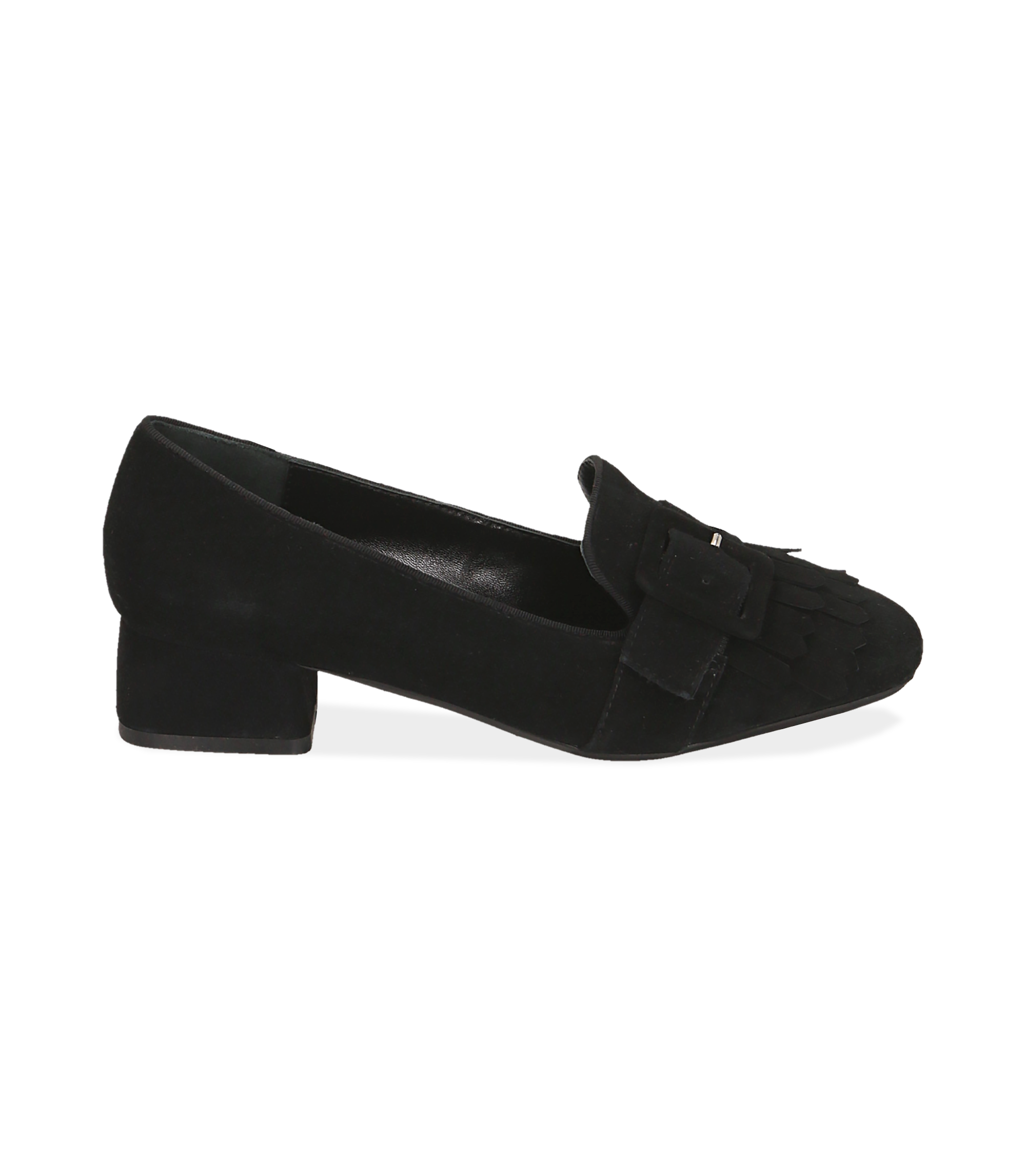 mocassino con tacco alto in pelle nera
