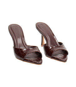 Mules da donna stampa cocco marroni, tacco 8,5 cm, Valerio 1966, 2549T3088CCMARR037, 003 preview