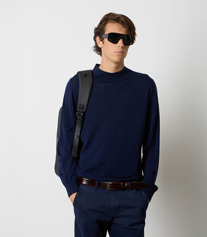 Maglione blu navy da uomo in tessuto, Valerio 1966, 26U4T3014TSBLUNI, 001