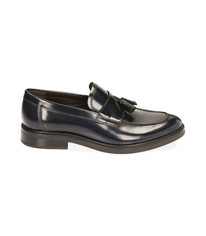 Mocassini flat blu in pelle abrasivata  , 2077T0617APBLUE039, 001