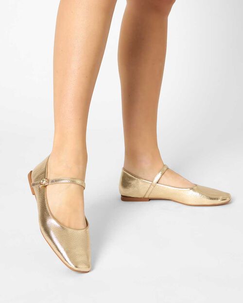 Ballerine da donna dorate laminate, GOLD