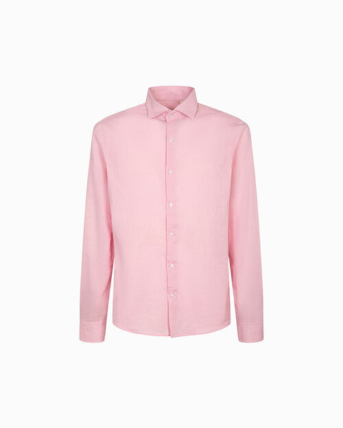 Camicia rosa in lino con colletto classico