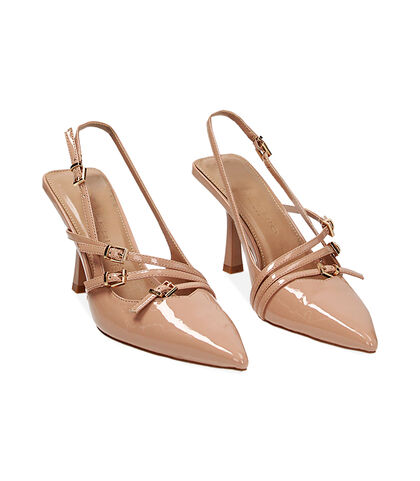 Décolleté slingback nude con fibbie in vernice, Valerio 1966, 2321T1225VENUDE035, 002