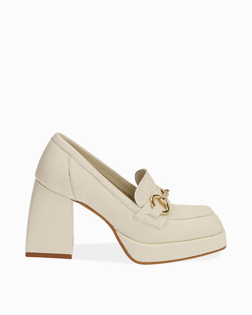 Mocassini platform panna in pelle, tacco 9 cm, CREAM