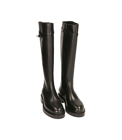 Stivali flat neri in pelle, Valerio 1966, 20B8T3504PENERO035, 002