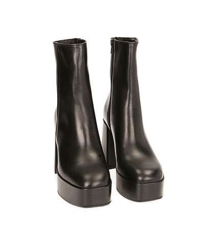 Ankle boots platform neri in pelle, tacco 10 cm  , Valerio 1966, 20A5T0702PENERO035, 002