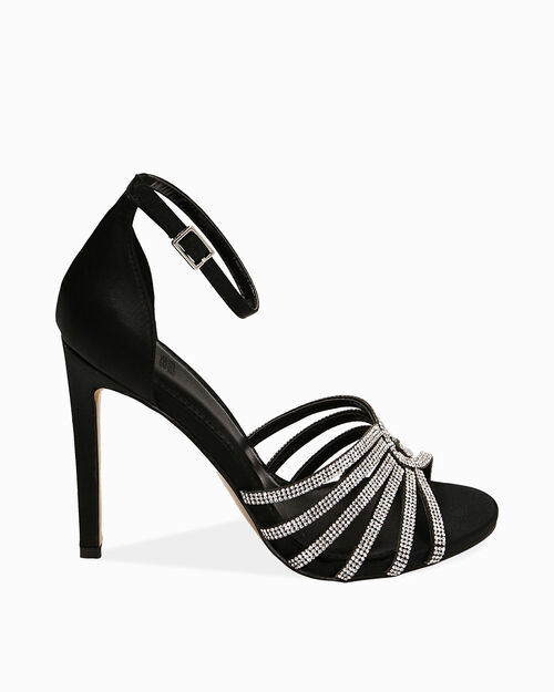 Sandali neri in raso, tacco 10,5 cm, BLACK