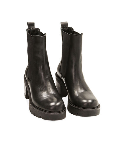 Stivaletti Chelsea neri in pelle, tacco 8 cm, Valerio 1966, 22L6T8419PENERO035, 002