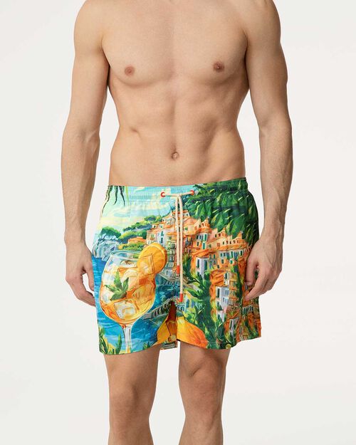 Costume da bagno stampa multicolor, MULTI COLOR-ORANGE