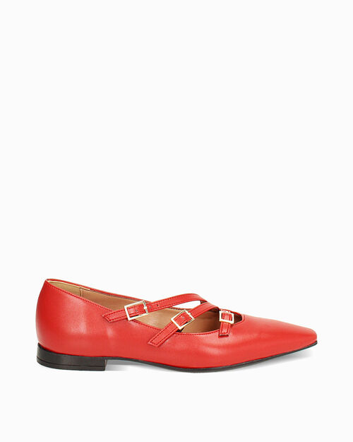 Ballerine rosse a punta con fibiette, RED