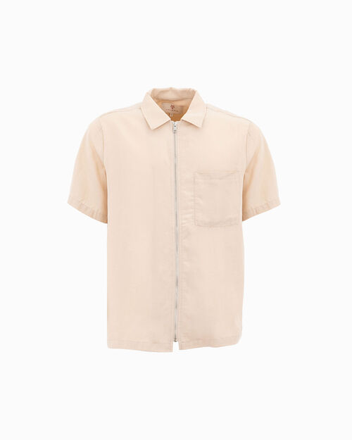 Camicia con zip beige, BEIGE