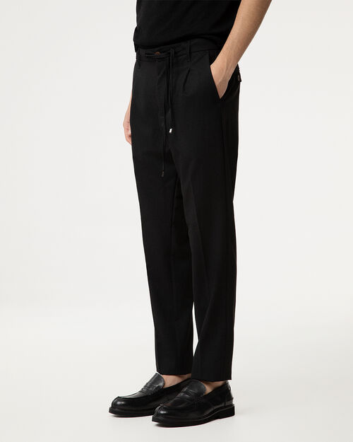 Pantaloni neri con cordoncino in vita, BLACK
