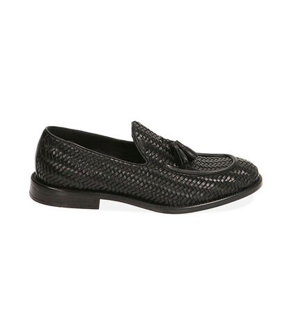 MAN SHOES MOCASSINS LEATHER-BRAIDED NERO, Valerio 1966, 1914T9701PINERO039, 001