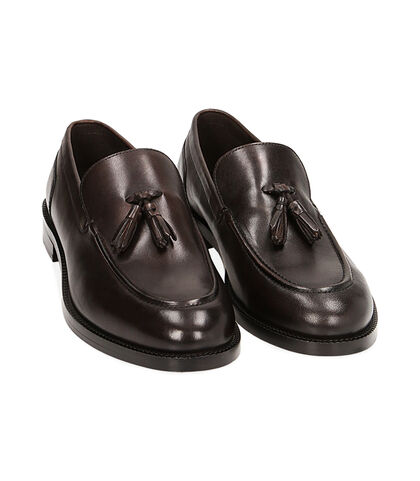 Mocassini nappina testa di moro in pelle, Valerio 1966, 2114T1740PEMORO039, 002