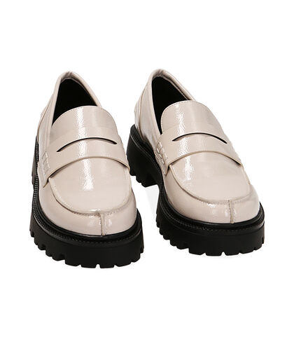 Mocassini platform panna in naplak, tacco 5 cm, 2249T5438NPPANN035, 002