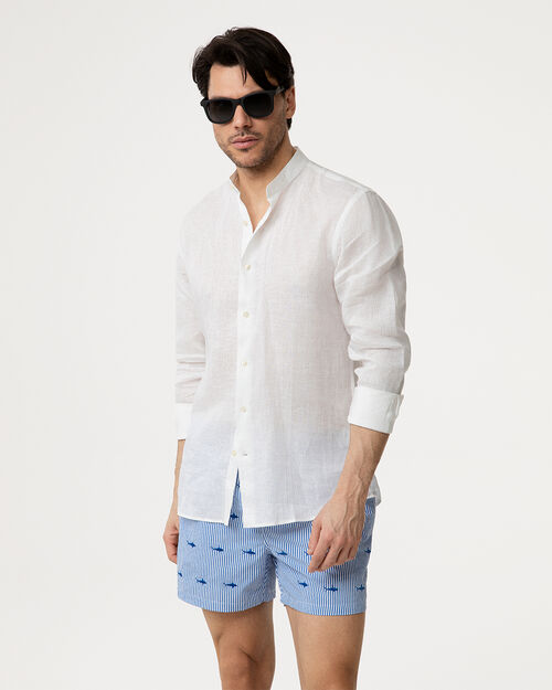 Costume bianco-blu con stampa squali, MULTI COLOR