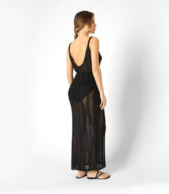 Vestito da donna in maglina nero, con incrocio sulla schiena, Valerio 1966, 25B4T8370TSNEROUNI, 002 preview