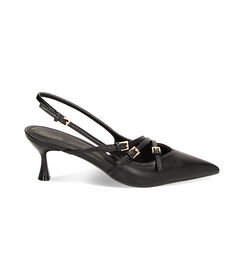 Décolleté slingback nere con fibbie, tacco 6 cm, Valerio 1966, 2321T8220EPNERO035, 001 preview