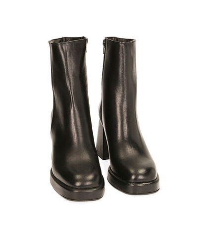Ankle boots platform neri in pelle, tacco 8,5 cm , Valerio 1966, 20A5T0603PENERO035, 002