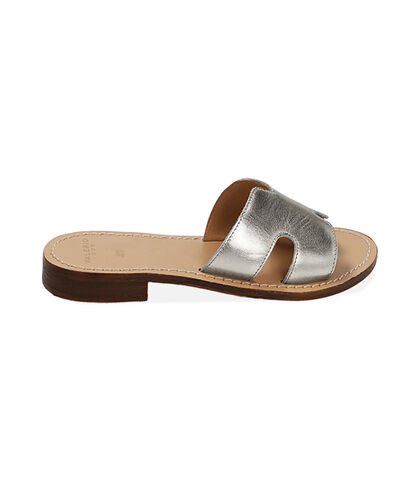 Ciabatte argento in pelle, 21B8T4003PEARGE035, 001