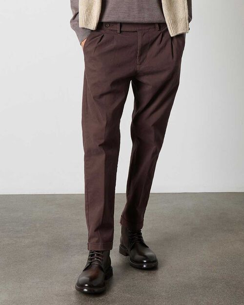 Pantaloni da uomo in tessuto color testa di moro, DK BROWN