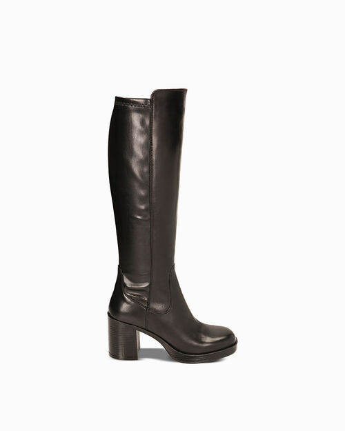 Stivali neri in pelle, tacco 8,4 cm, BLACK