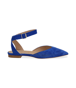 Slingback flat blu cobalto in camoscio