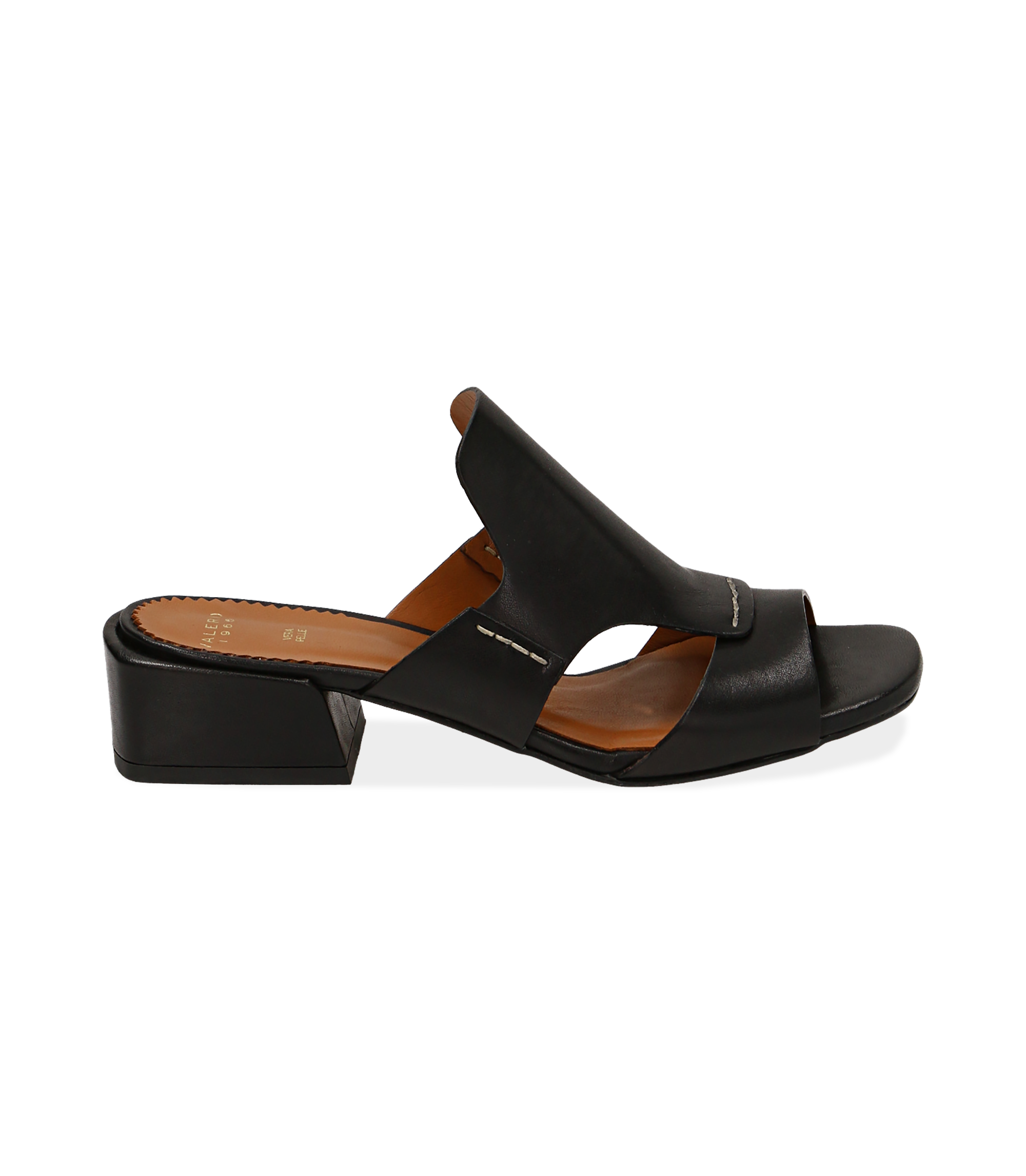 Mules nere in pelle di vacchetta, tacco 4 cm | Valerio 1966