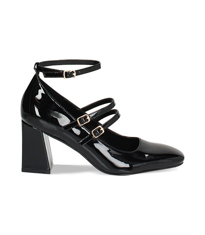 Décolleté nere in vernice con stringhe, tacco 7,5 cm, Valerio 1966, 2449T3706VENERO035, 001