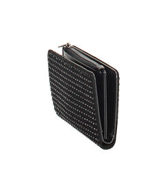 Portafoglio in microfibra nero con strass neri, Valerio 1966, 2451T4041MPNENEUNI, 002 preview