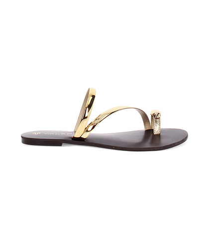 Sandali bassi da donna in laminato oro, Valerio 1966, 2549T6816LMOROG035, 001