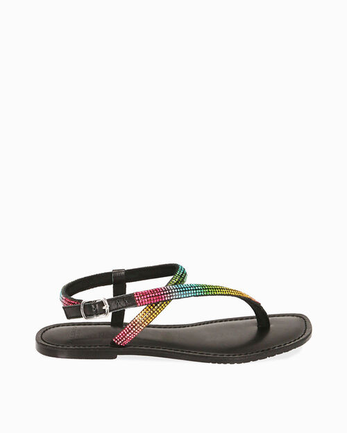 Sandali infradito neri in camoscio con strass, BLACK