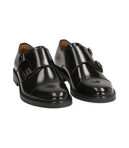 Scarpe doppia fibbia nere in pelle abrasivata, Valerio 1966, 1577T0606APNERO039, 002