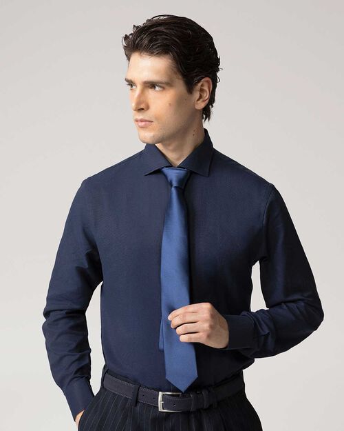 Camicia blu in cotone a manica lunga, BLUE