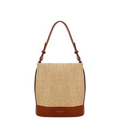 Borsa a secchiello da donna in rafia beige, Valerio 1966, 2523T4558RFBEIGUNI, 001 preview