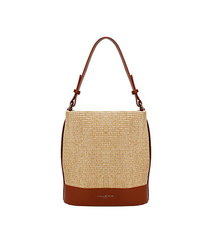 Borsa a secchiello da donna in rafia beige, Valerio 1966, 2523T4558RFBEIGUNI, 001