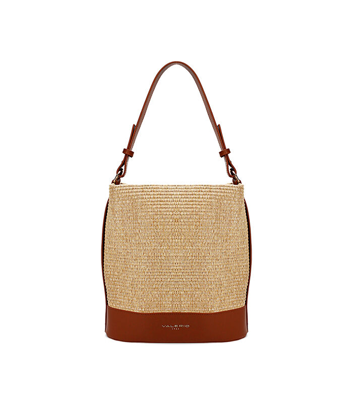 Borsa a secchiello da donna in rafia beige, Valerio 1966, 2523T4558RFBEIGUNI