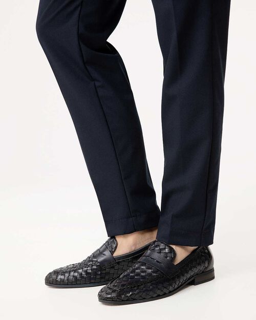 Mocassino blu pelle intrecciata, BLUE