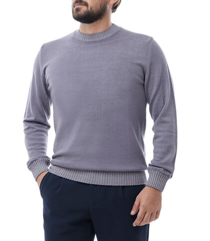 Maglione grigio con bordi a costine, 24J2T0237TSGRIGI, 001