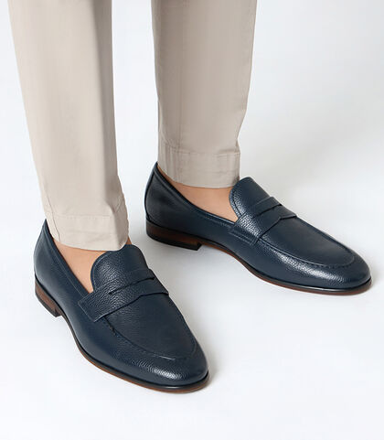 Mocassini da uomo blu in pelle basic, Valerio 1966, 25U6T3203PEBLUE039, 002